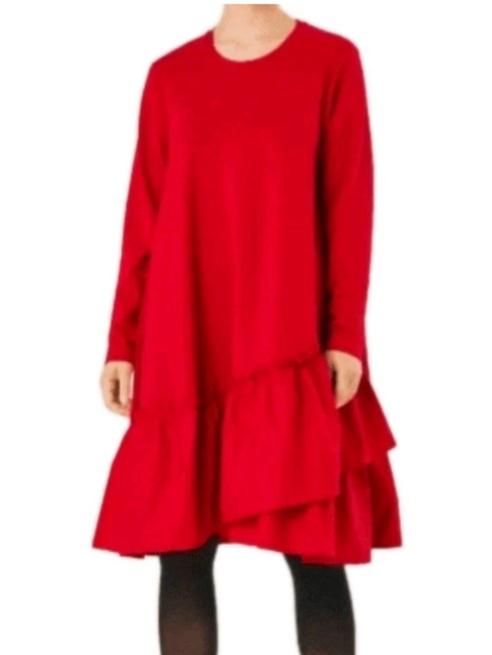 MASAI Red Nell Long Sleeve Tiered Hem Swing Dress Asymmetrical Ruffle Size L